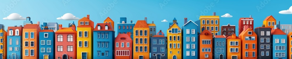 Fototapeta premium colorful row of houses illustration - cityscape architecture background.
