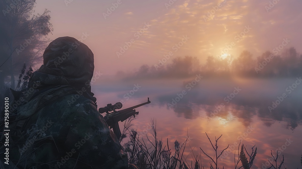 Hunting with a cover at dawn very detailed and realistic shape Hunting with a cover at dawn very detailed and realistic shape