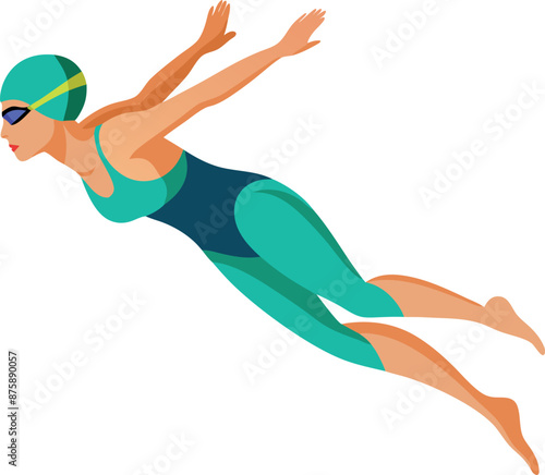 Illustration of Female Swimmer Diving with Swim Cap
