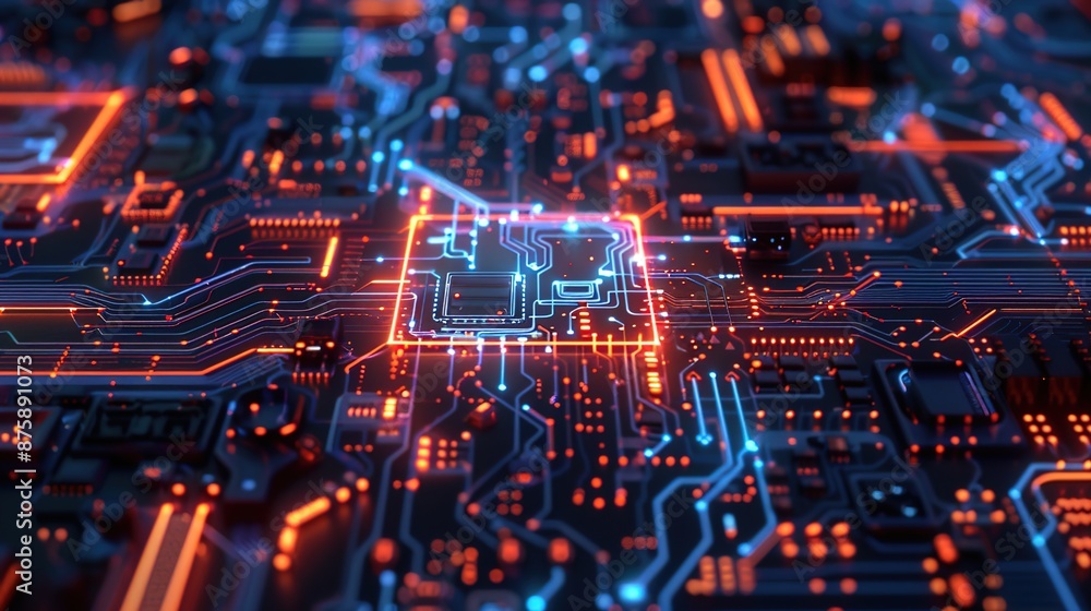 Obraz premium Futuristic Electro Glow: Abstract Circuit Board with Intricate Electronic Components