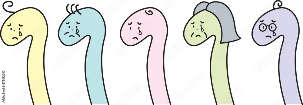 涙を流すヘビのイラストセット 涙を流すヘビのイラストセット