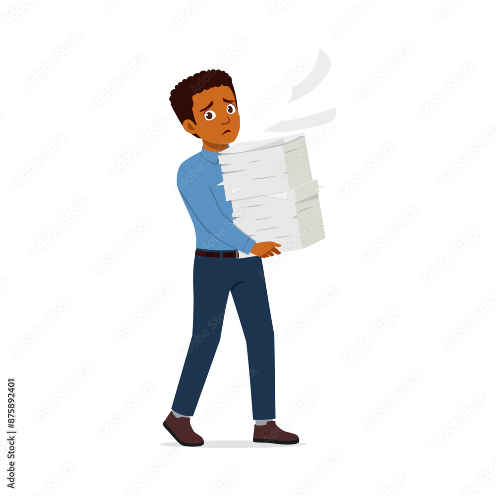 man employee walking and holding stack of paper file document man employee walking and holding stack of paper file document