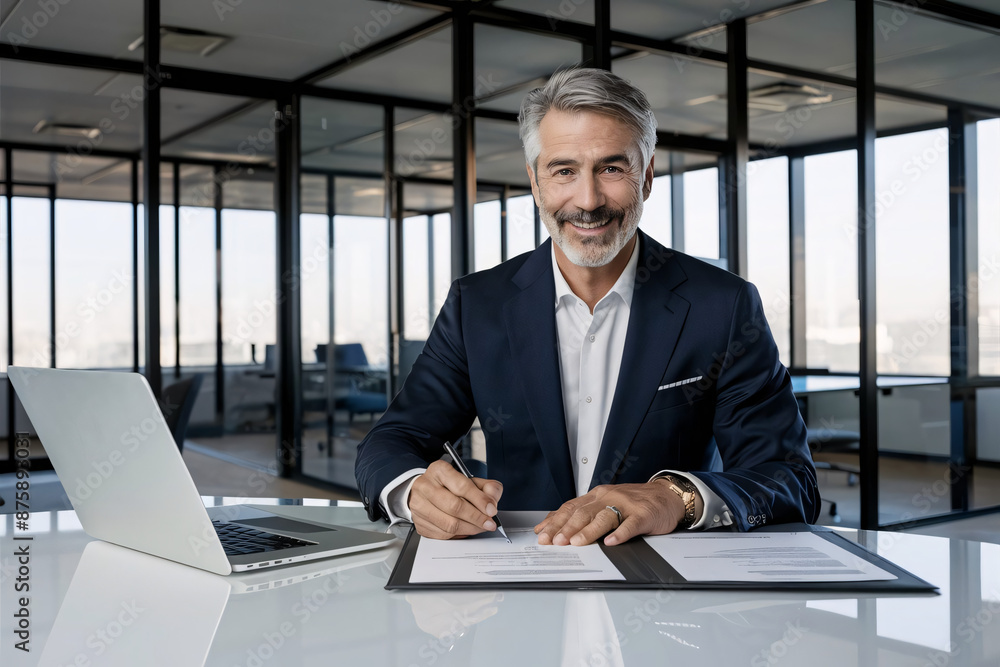 Executive Signing Documents in Modern Office Executive Signing Documents in Modern Office