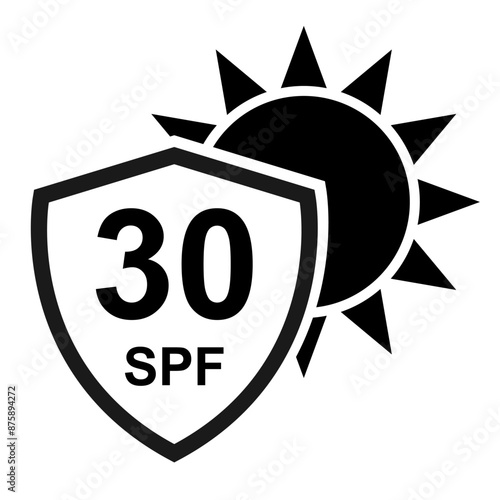 Sun protection factor 30 icon, uv radiation block symbol, sun protect skin vector illustration