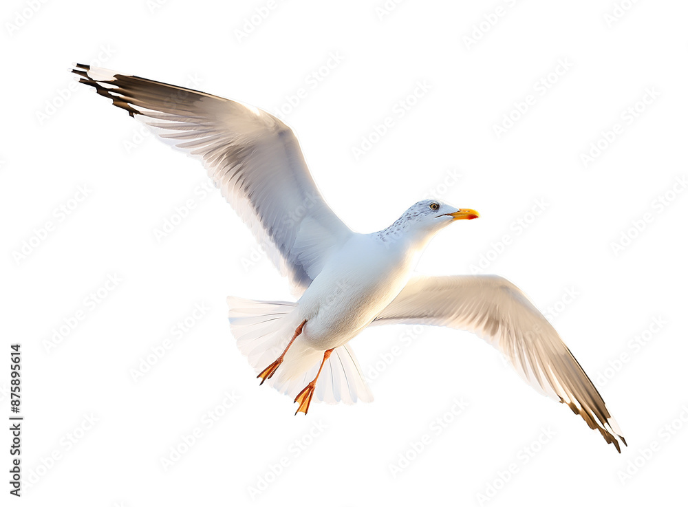 a seagull in flight, flying white bird cut out