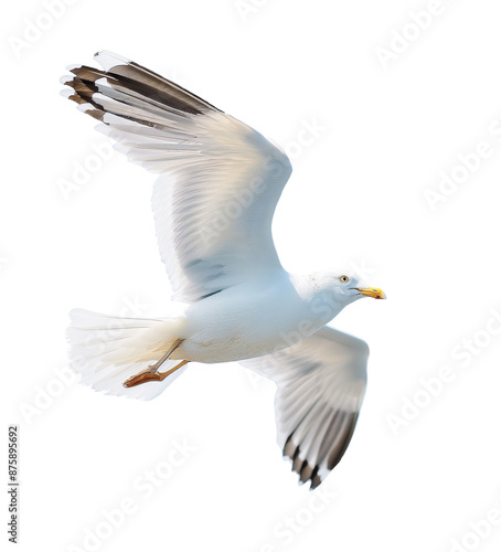 a seagull in flight, flying white bird cut out