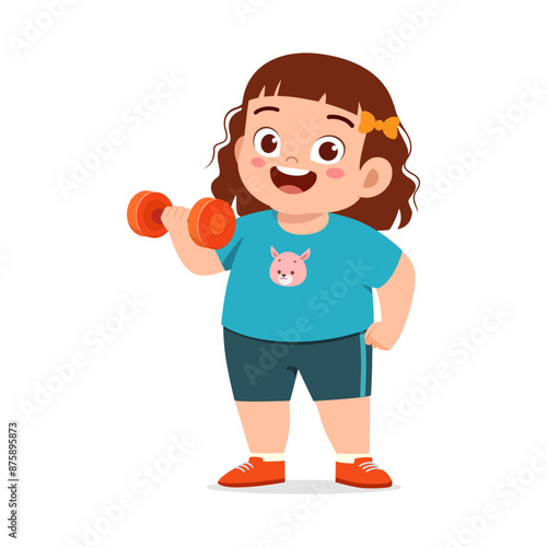 fat little kid do lifting dumbbell for weight loss