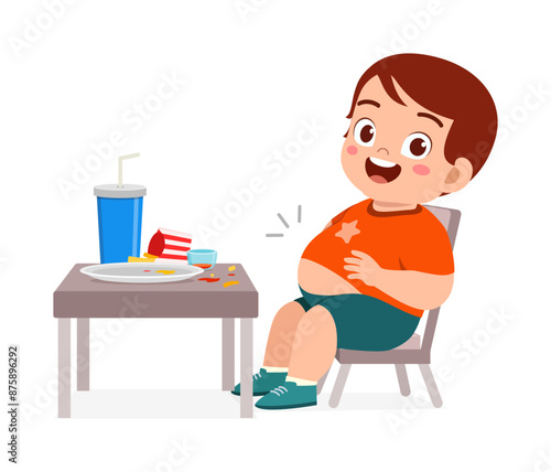 little kid eat fast food and feeling happy