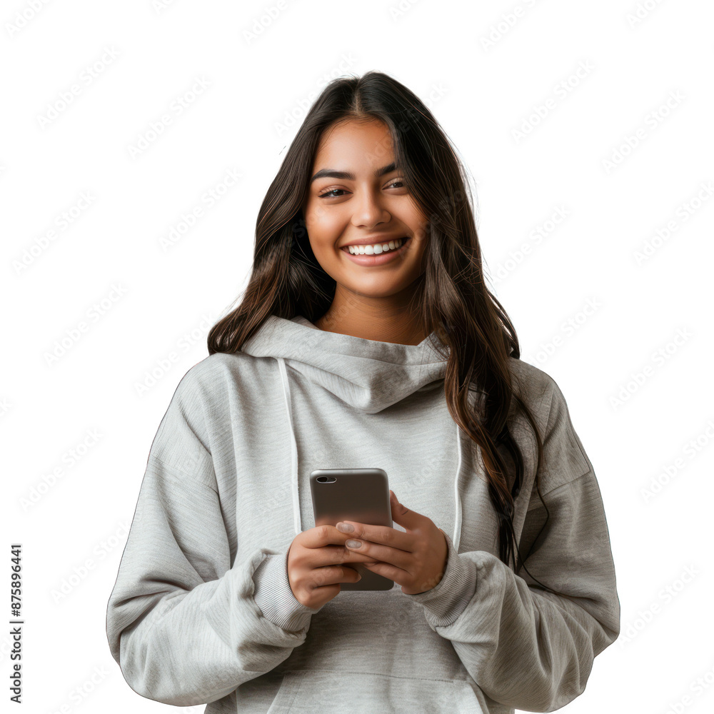 woman texting on cell phone isolated on a White Background woman texting on cell phone isolated on a White Background