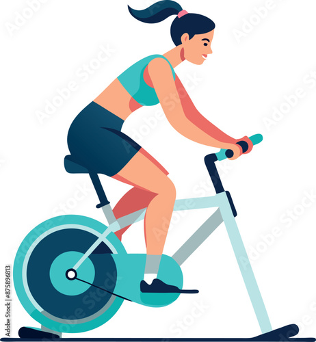 Woman Exercising on Stationary Bike for Fitness and Health
