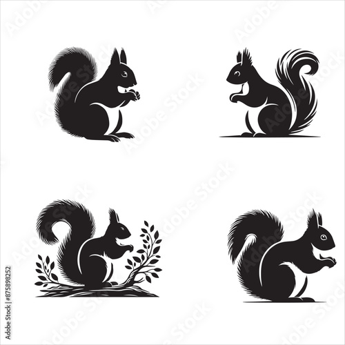 Squirrel black silhouette vector, sitting squirrel black silhouette Illustration, isolated black silhouette of a Squirrel collection