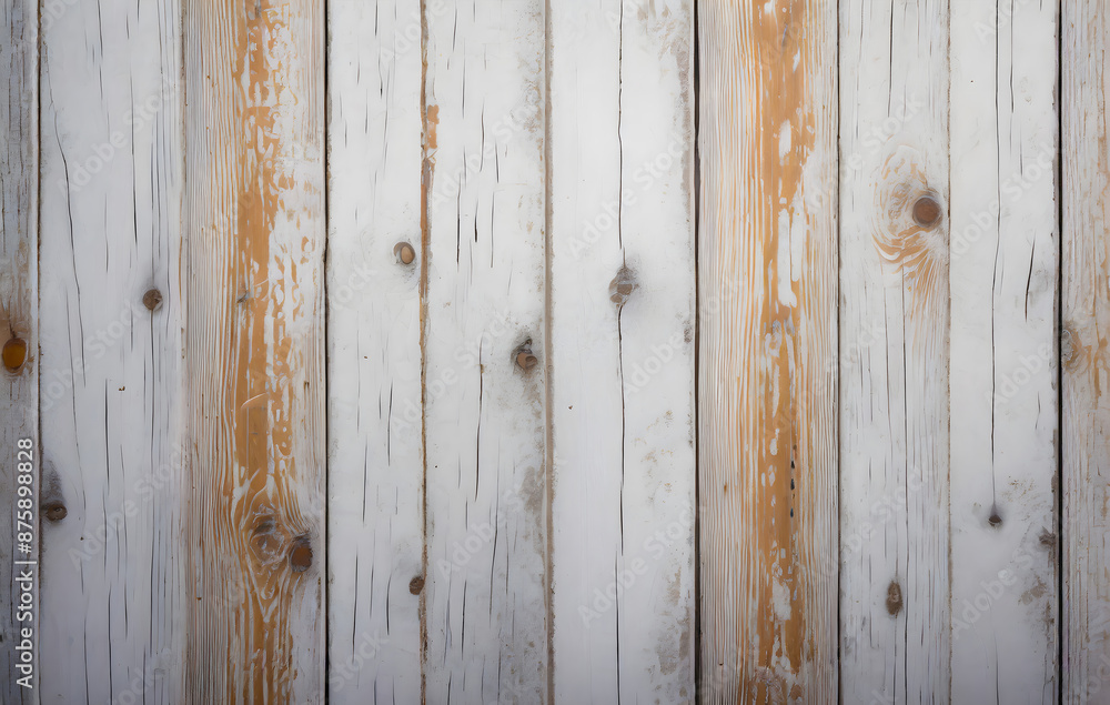 Fototapeta premium old white painted exfoliate rustic bright light wooden texture. Generative AI.
