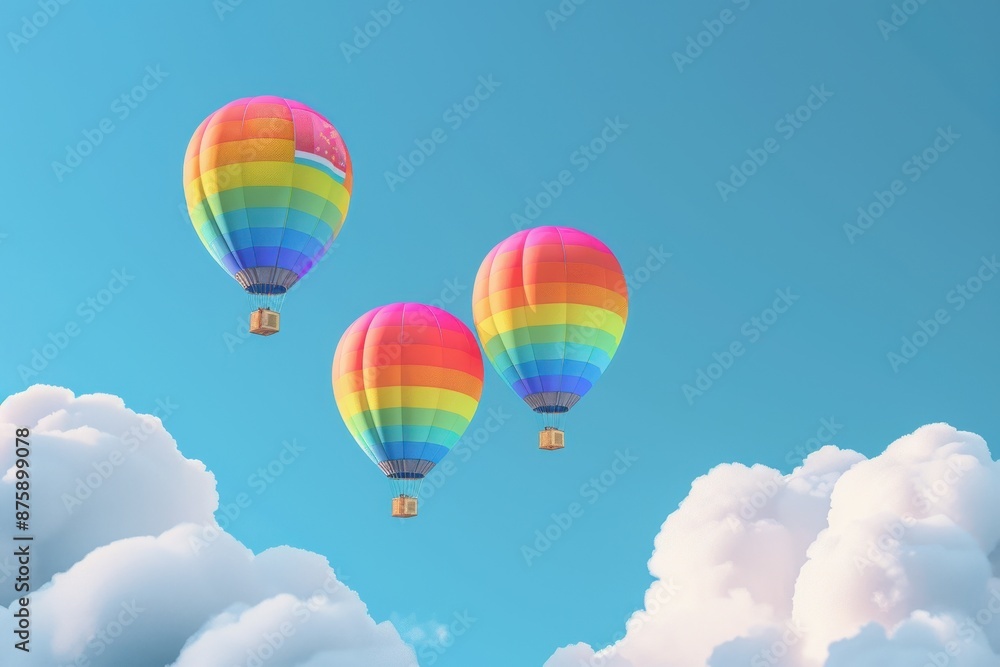 Fototapeta premium rainbow hot air balloons are flying in the sky