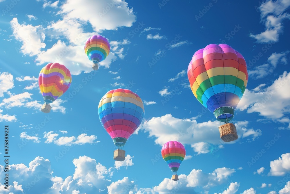 Obraz premium rainbow hot air balloons are flying in the sky