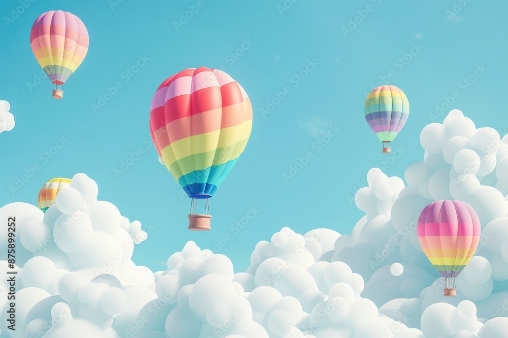 Fototapeta premium rainbow hot air balloons are flying in the sky