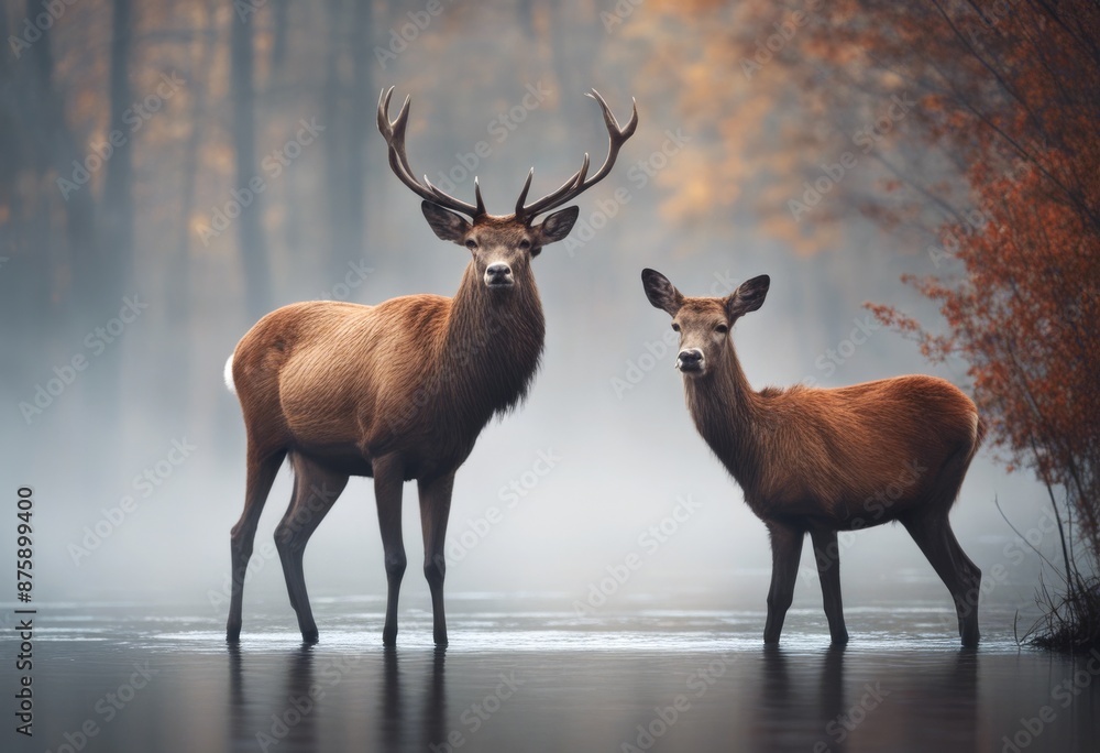 scenery standing wildanimal edge mammal generative red tree antler deer created nature wildlife river forest cervid stag ai foggy scenery standing wildanimal edge mammal generative red tree antler deer created nature wildlife river forest cervid stag ai foggy