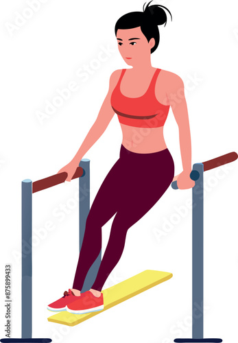 Woman Exercising on Parallel Bars in Athletic Wear