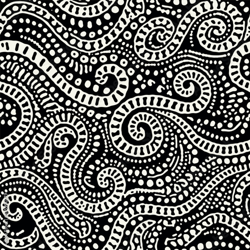 Vector seamless pattern. Abstract dotted texture. Monochrome warped surface. Creative spotty background. Monochrome Australian print. Can be used as swatch for illustrator.