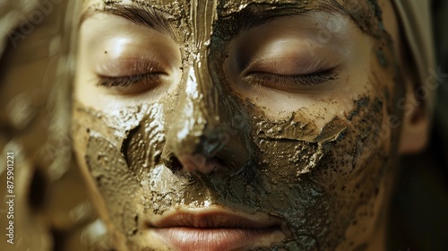 Obraz na płótnie Beautiful Woman Receiving A Mud Therapy . Portrait of spa girl. Beauty, healthcare. w salonie