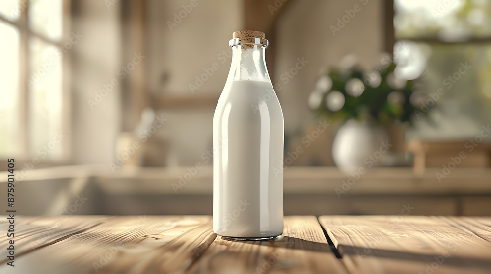 Lovely milk bottle displayed on a wooden desk very detailed and realistic shape Lovely milk bottle displayed on a wooden desk very detailed and realistic shape