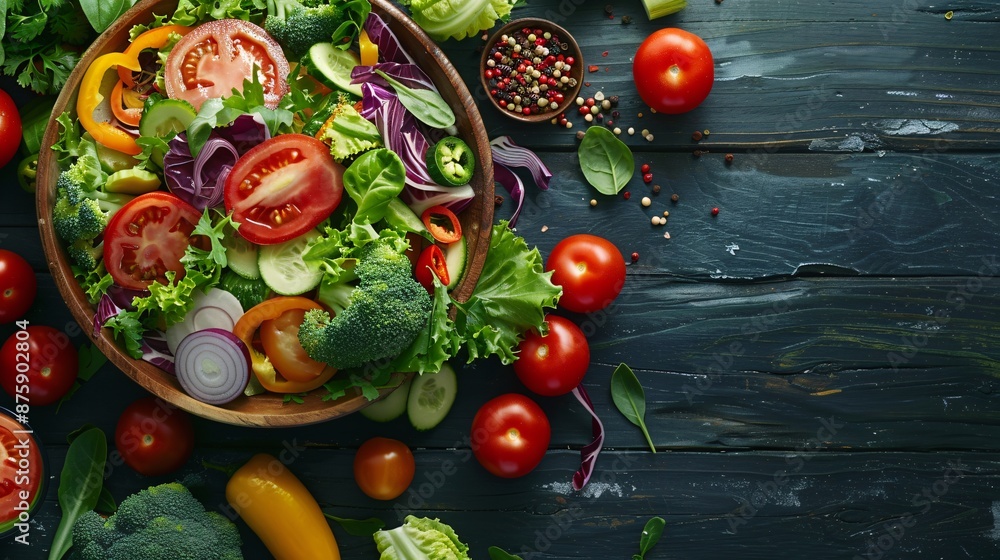 Freshly prepared salad with a variety of vegetables. Freshly prepared salad with a variety of vegetables.