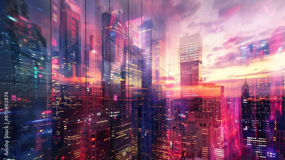 Glowing Skyscrapers: Abstract Cityscape at Twilight Glowing Skyscrapers: Abstract Cityscape at Twilight