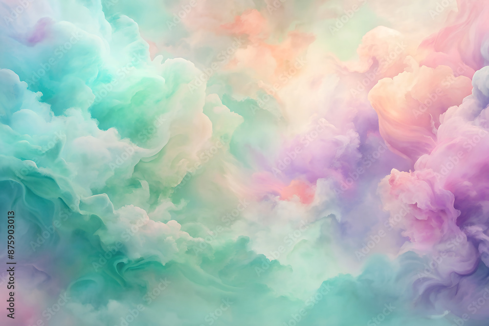 Obraz premium Dreamy watercolor soft pastel abstract background with lavender and mint hues.