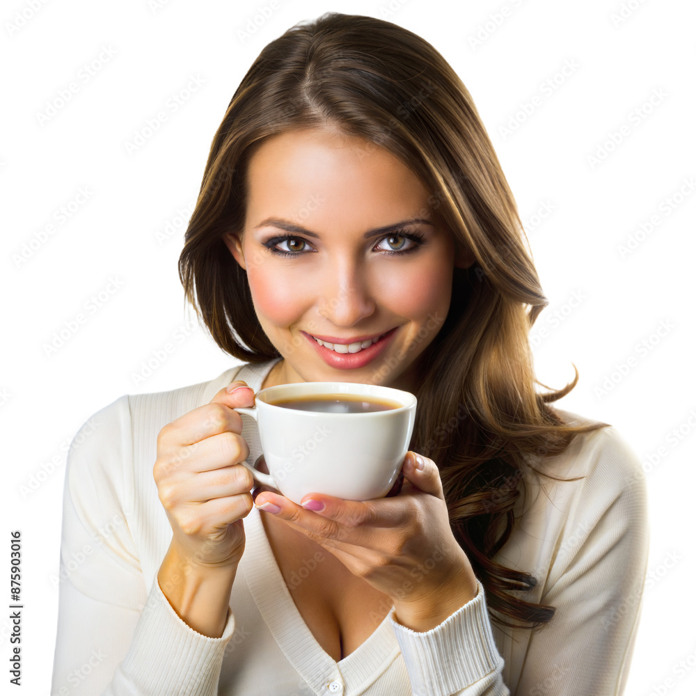 Woman Drinking Coffee on white background Woman Drinking Coffee on white background