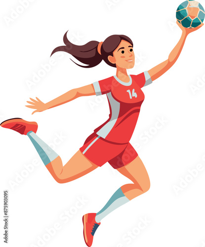 Female Handball Player in Action Throwing Ball
