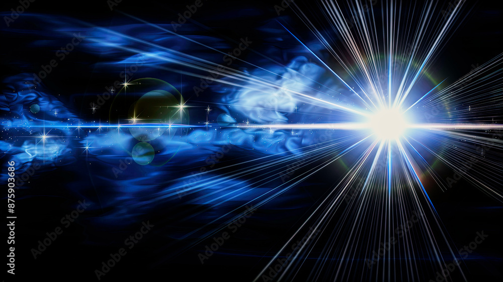 Blue abstract space image with brilliant light and clouds, ideal for a background