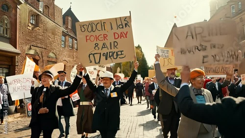 Men Celebrate Labor Day Parade in Street photo