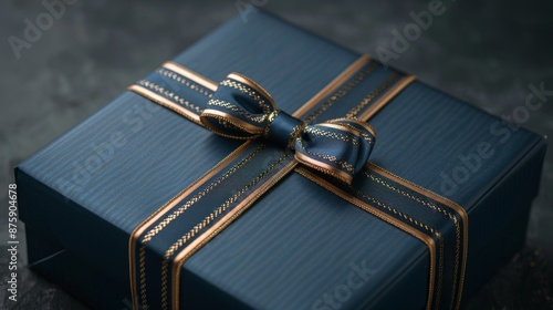 Luxurious Blue Gift Box with Golden Ribbon for Special Occasions photo