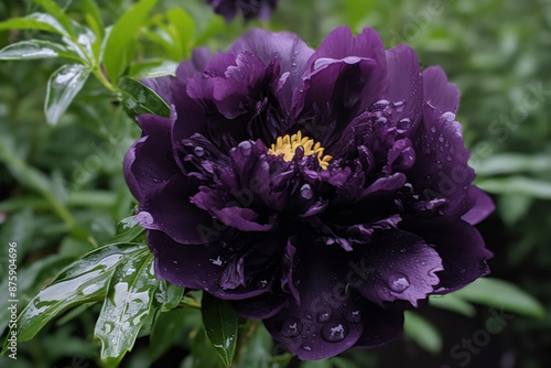 Purple flower with water droplets