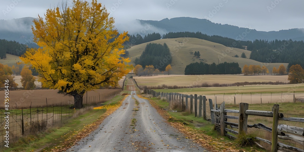 Fototapeta premium Golden Tree Lined Country Road