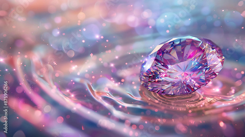 Large purple diamond on a pink background with a beautiful bokeh.
