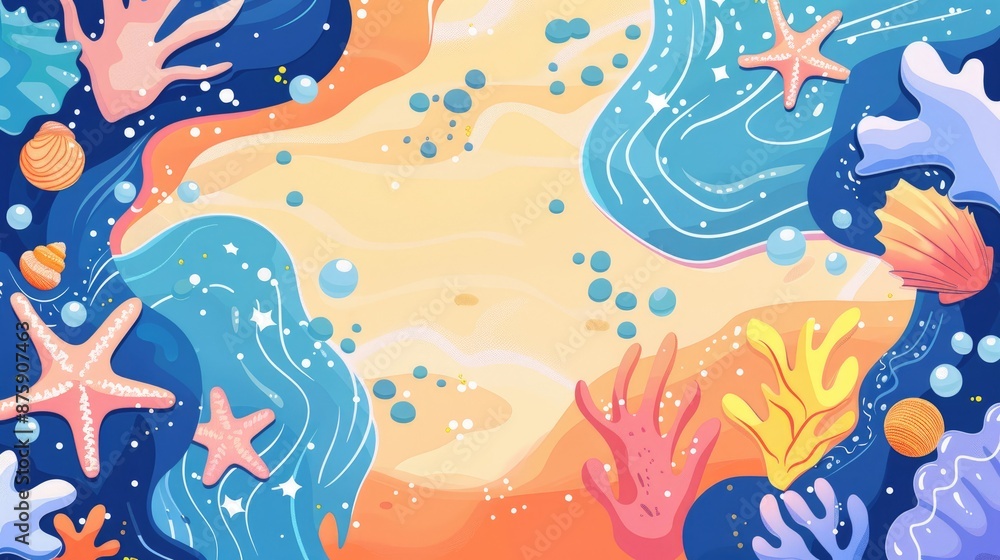 Ocean theme with holes spots shells and drawings Hand drawn with space for text Ocean theme with holes spots shells and drawings Hand drawn with space for text