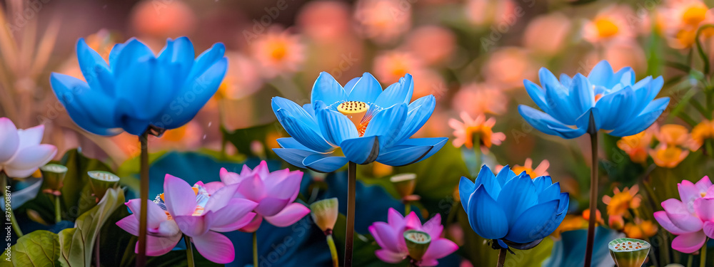 Beautiful Lotus Flowers Blooming in a Serene Garden Pond Beautiful Lotus Flowers Blooming in a Serene Garden Pond