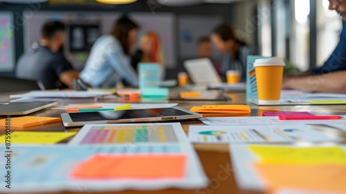 Wallpaper Mural Modern Strategic Planning Meeting with Digital Devices and Paperwork on Sleek Conference Table Torontodigital.ca