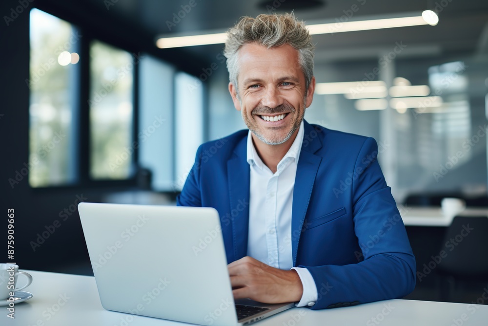 Smiling middle aged professional caucasian businessman in suit at office. Smiling middle aged professional caucasian businessman in suit at office.