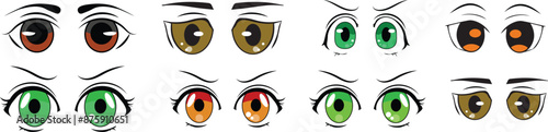 Monochrome Cute anime-style eyes with normal facial expressions.eps10