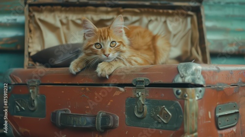 Obraz na płótnie Cute cat on the vintage suitcase w salonie