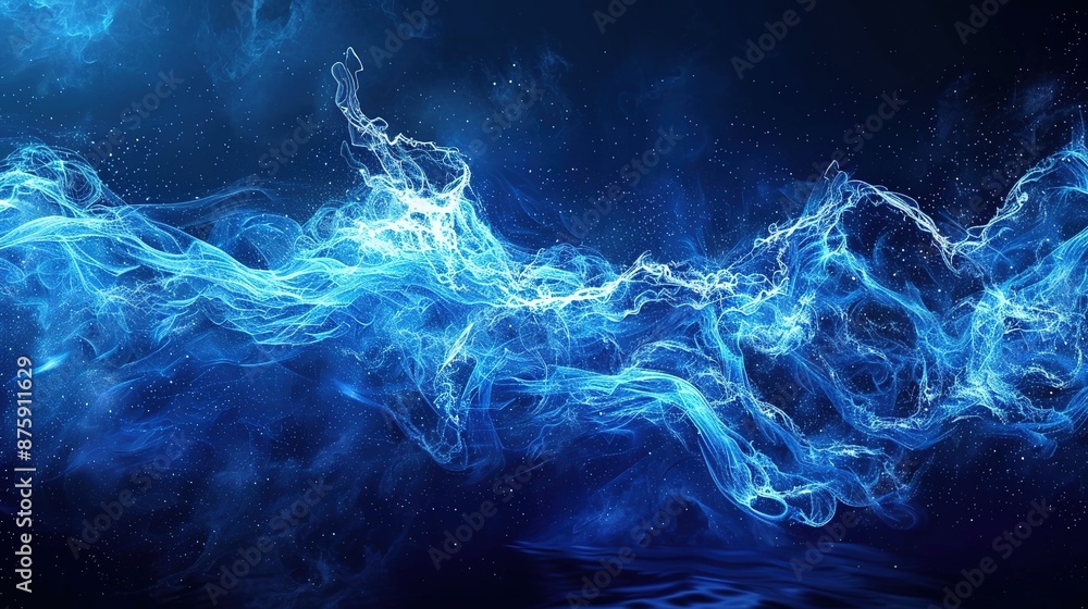 Illuminated Electric Blue Waves on Dark Background - Concept of Energy and Innovation Illuminated Electric Blue Waves on Dark Background - Concept of Energy and Innovation
