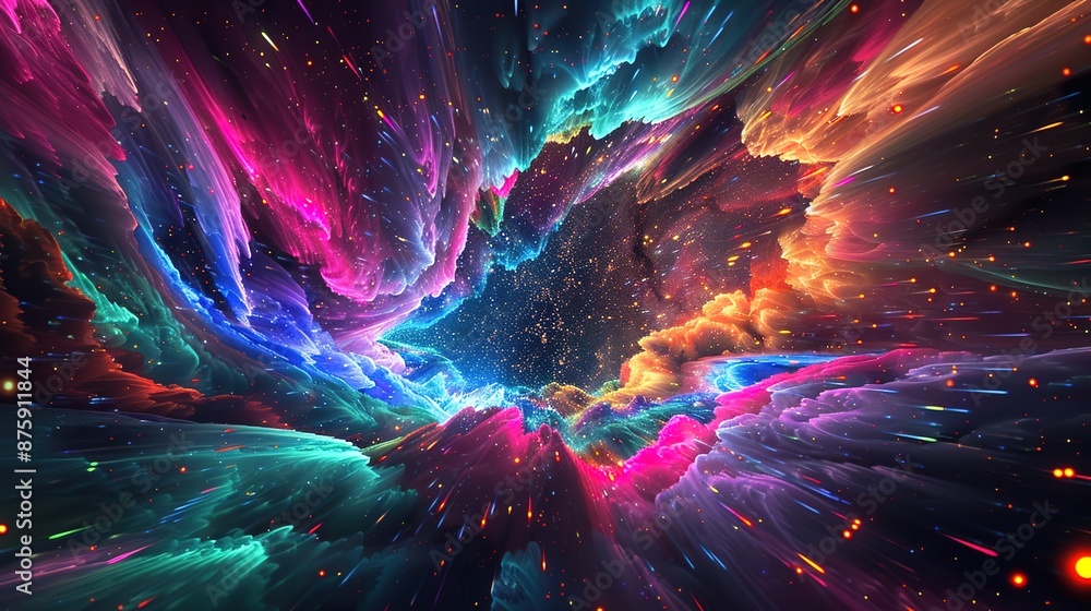 Obraz premium Neon Cosmic Explosion - Abstract Art with Vibrant Colors and Blend into Space