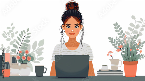 ノートパソコンで仕事をするビジネスウーマン