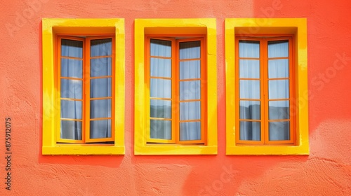 Sunlit Farmhouse Villa with Bright Orange Exterior and Yellow Window Frames