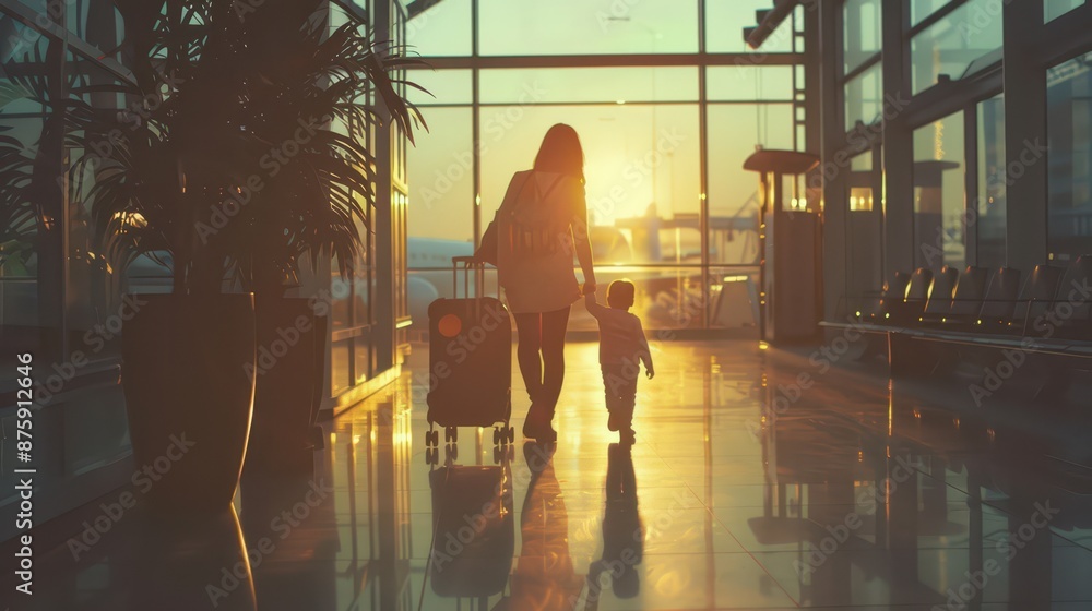 Family at airport travelling with young child