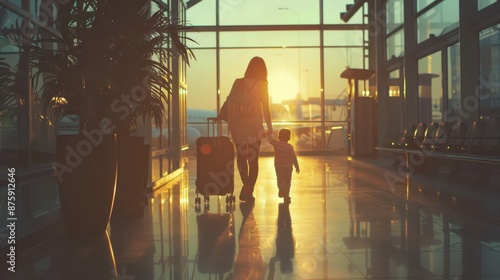 Obraz na płótnie Family at airport travelling with young child w salonie