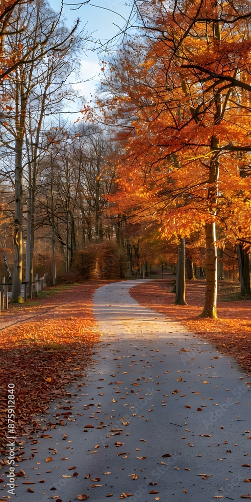 Fototapeta premium Autumn Path Through Forest with Fallen Leaves