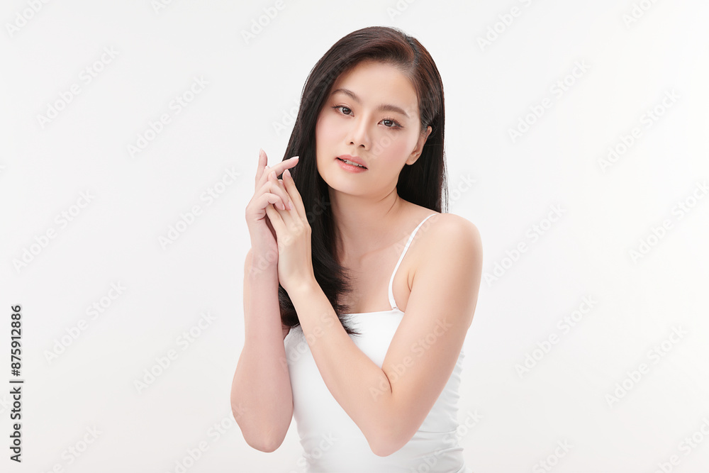 Beautiful young asian woman with clean fresh skin on white background, Face care, Facial treatment, Cosmetology, beauty and spa, Asian women portrait. Beautiful young asian woman with clean fresh skin on white background, Face care, Facial treatment, Cosmetology, beauty and spa, Asian women portrait.