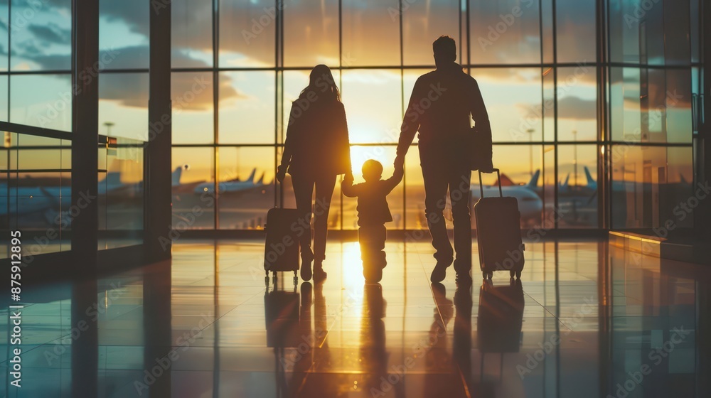 Family at airport travelling with young child